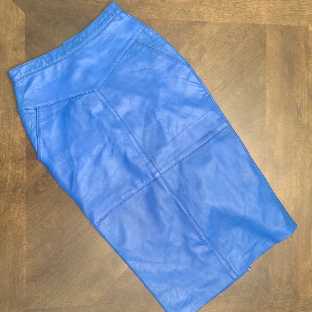 Singen Brand Blue Pleather Midi Skirt